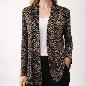 S2J Leopard Print Open Front Cardigan Viscose Lightweight Neutral Womens L